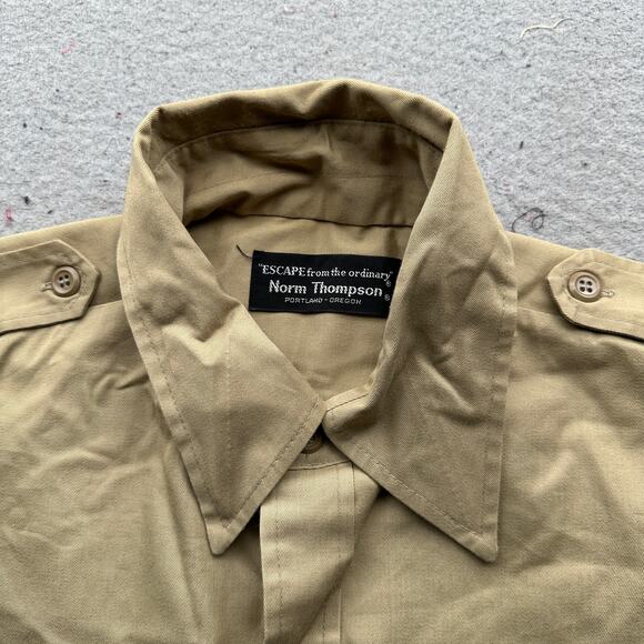 Vintage 70s 80s Norm Thompson Twill Safari Button Up Shirt Men Large Brown Khaki - Picture 6 of 10